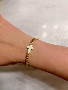 White Cross Gold Beaded Bracelet