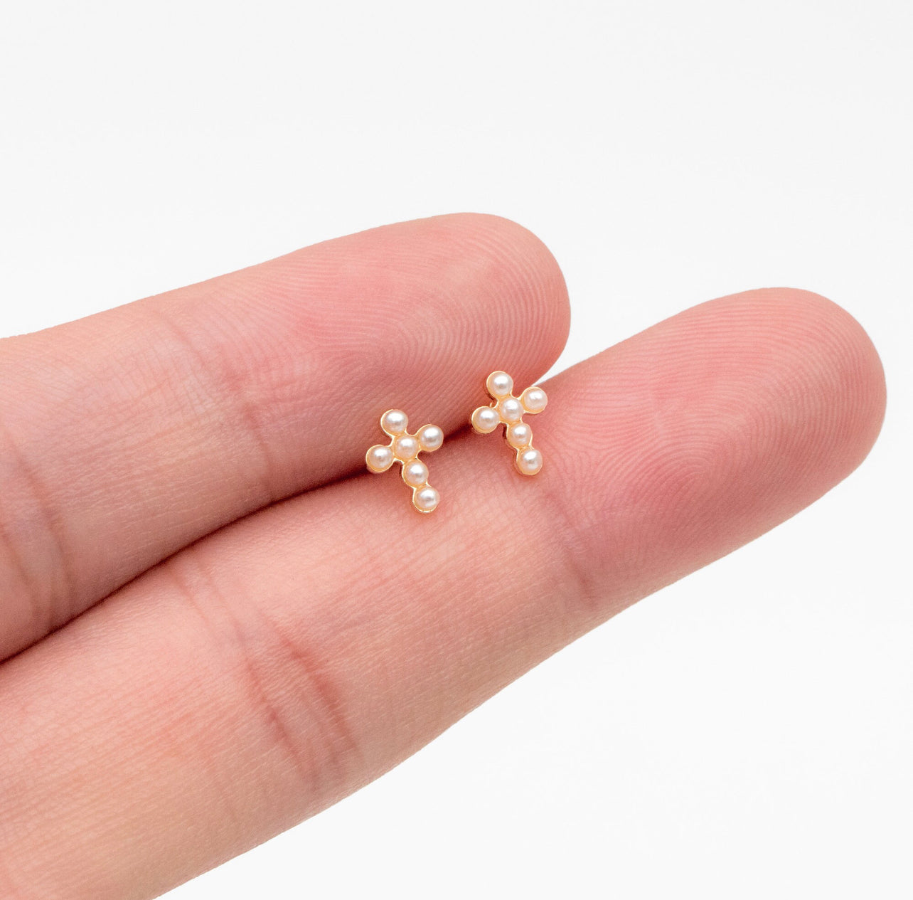 Mini Gold Pearl Cross Studs