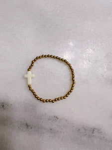 White Cross Gold Beaded Bracelet