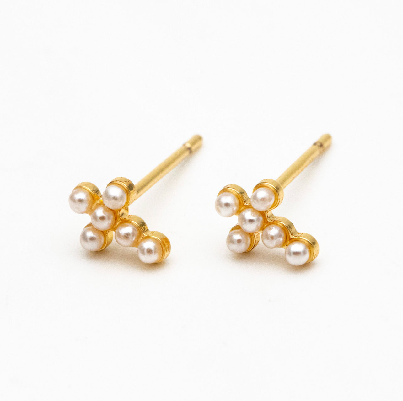 Mini Gold Pearl Cross Studs