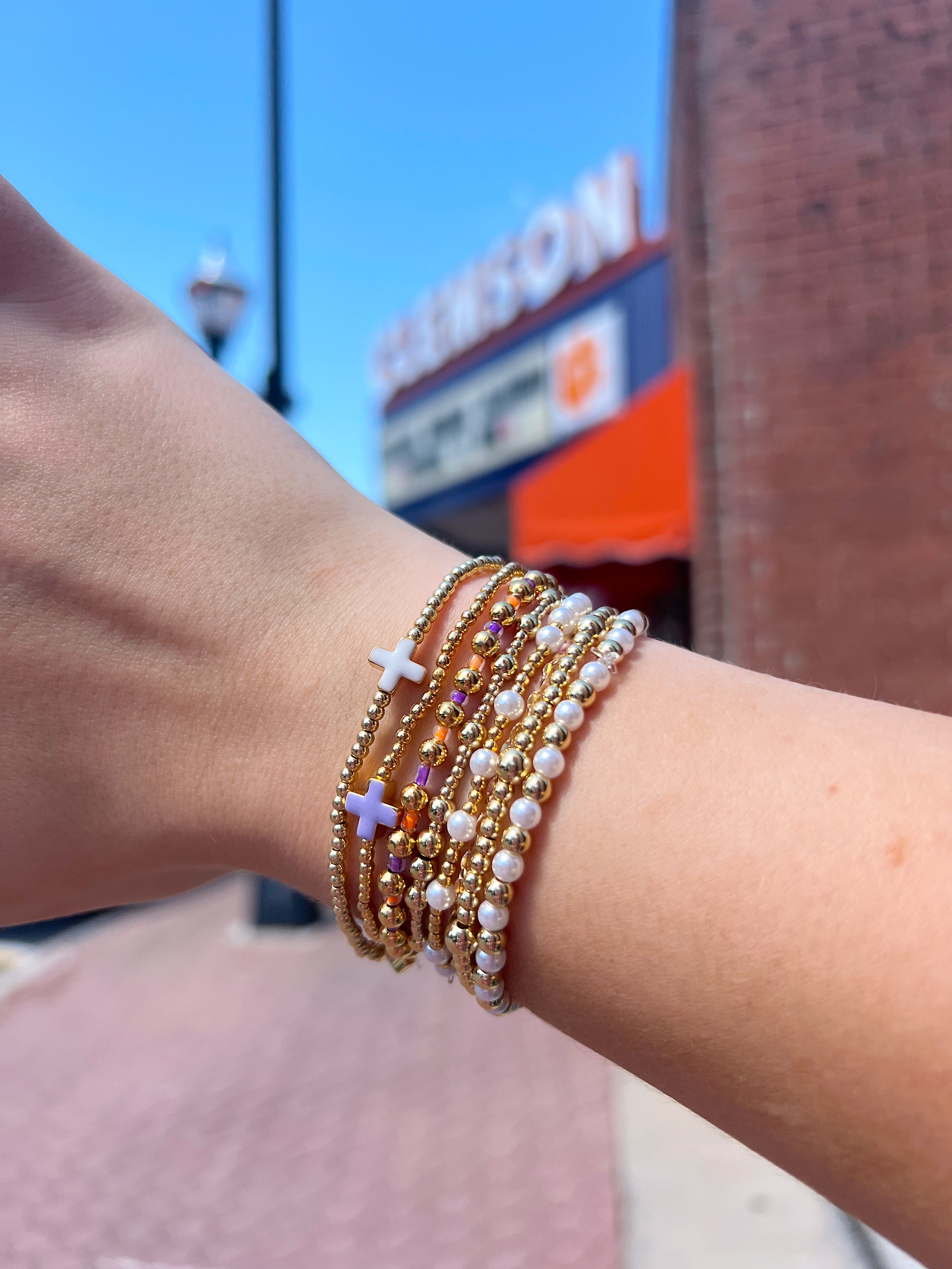 Purple and Orange Clemson Beaded Bracelet